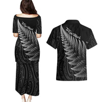 New Zealand Te Reo Māori Couples Matching Puletasi and Hawaiian Shirt Simple Black Fern
