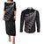 New Zealand Te Reo Māori Couples Matching Puletasi and Long Sleeve Button Shirt Simple Black Fern