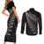 New Zealand Te Reo Māori Couples Matching Short Sleeve Bodycon Dress and Long Sleeve Button Shirt Simple Black Fern
