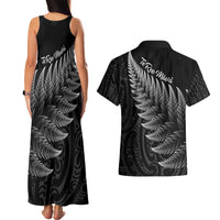 New Zealand Te Reo Māori Couples Matching Tank Maxi Dress and Hawaiian Shirt Simple Black Fern