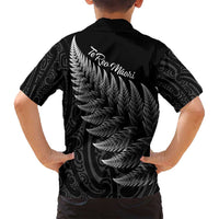 New Zealand Te Reo Mori Family Matching Long Sleeve Bodycon Dress and Hawaiian Shirt Simple Black Fern LT9 - Polynesian Pride