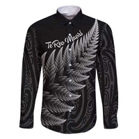 New Zealand Te Reo Mori Family Matching Long Sleeve Bodycon Dress and Hawaiian Shirt Simple Black Fern LT9 Dad's Shirt - Long Sleeve Black - Polynesian Pride