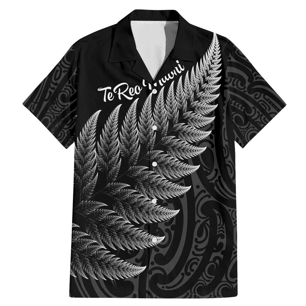 New Zealand Te Reo Mori Family Matching Mermaid Dress and Hawaiian Shirt Simple Black Fern LT9 Dad's Shirt - Short Sleeve Black - Polynesian Pride