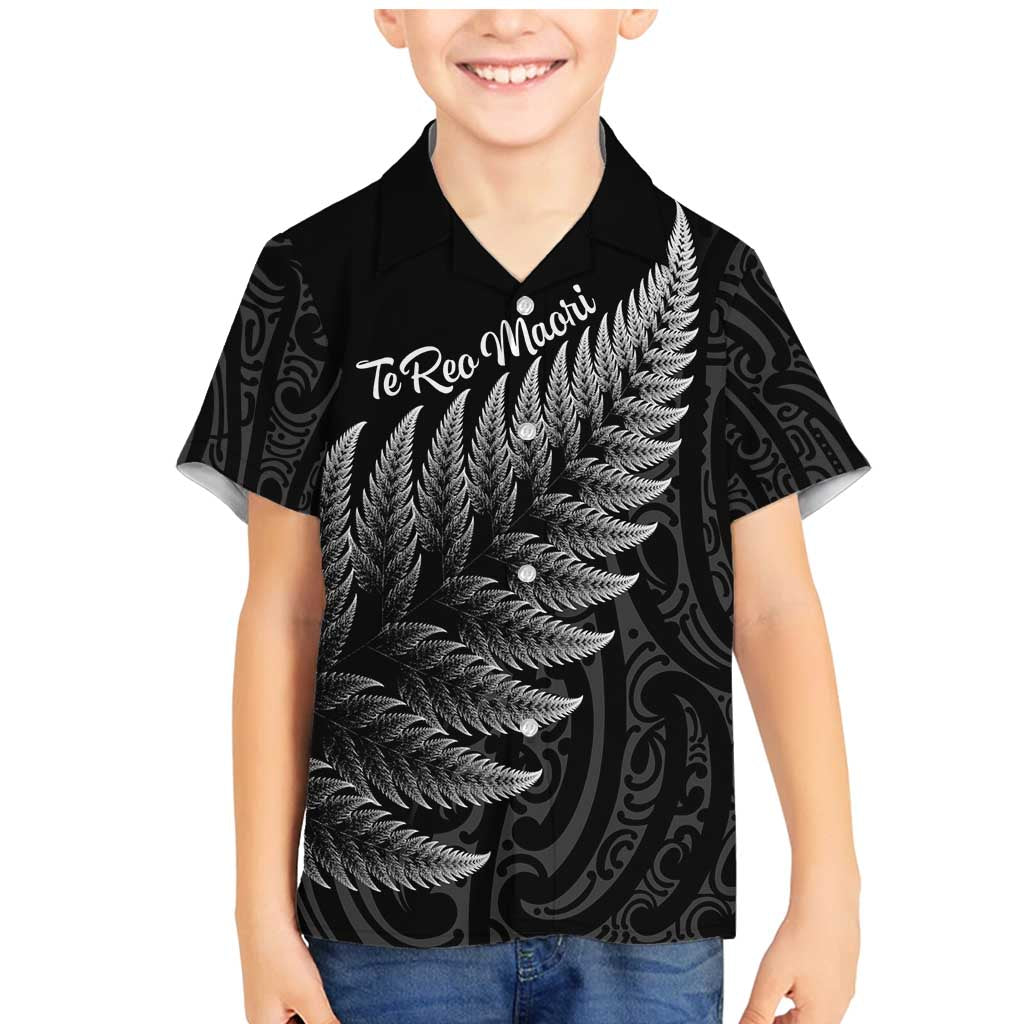 New Zealand Te Reo Mori Family Matching Mermaid Dress and Hawaiian Shirt Simple Black Fern LT9 Son's Shirt Black - Polynesian Pride