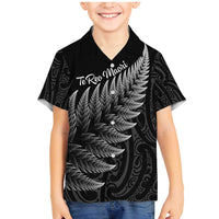 New Zealand Te Reo Mori Family Matching Mermaid Dress and Hawaiian Shirt Simple Black Fern LT9 Son's Shirt Black - Polynesian Pride