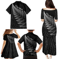 New Zealand Te Reo Mori Family Matching Puletasi and Hawaiian Shirt Simple Black Fern LT9 - Polynesian Pride