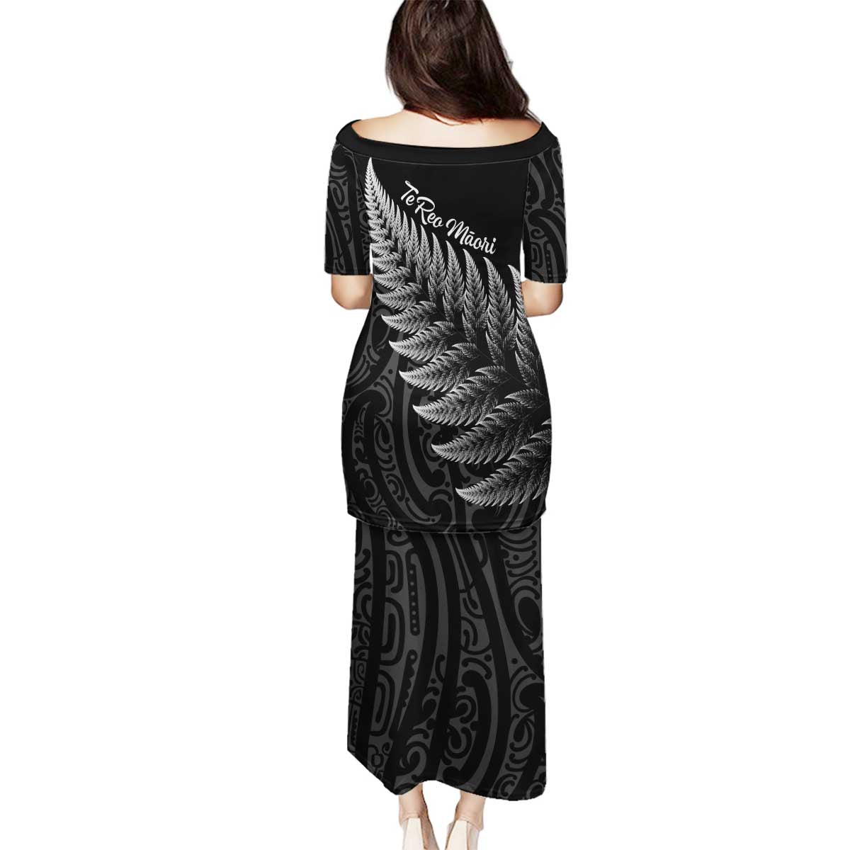 New Zealand Te Reo Mori Family Matching Puletasi and Hawaiian Shirt Simple Black Fern LT9 - Polynesian Pride