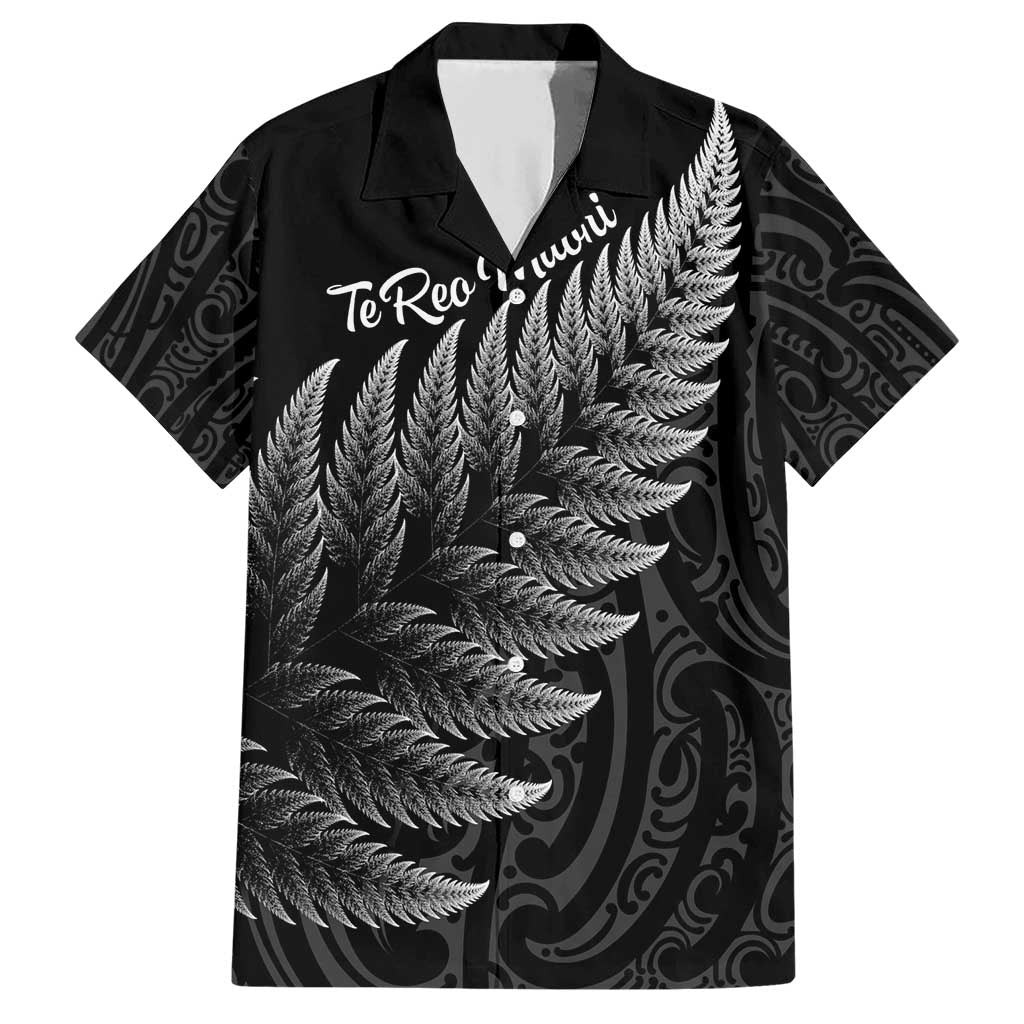 New Zealand Te Reo Mori Family Matching Short Sleeve Bodycon Dress and Hawaiian Shirt Simple Black Fern LT9 Dad's Shirt - Short Sleeve Black - Polynesian Pride