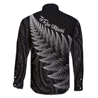 New Zealand Te Reo Mori Family Matching Short Sleeve Bodycon Dress and Hawaiian Shirt Simple Black Fern LT9 - Polynesian Pride
