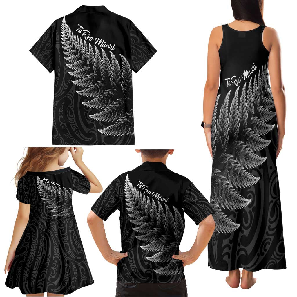 New Zealand Te Reo Māori Family Matching Tank Maxi Dress and Hawaiian Shirt Simple Black Fern