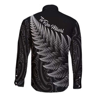 New Zealand Te Reo Māori Long Sleeve Button Shirt Simple Black Fern