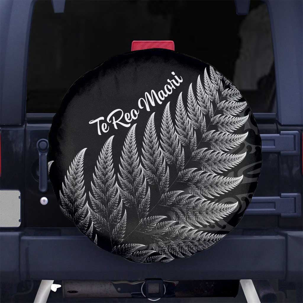 New Zealand Te Reo Māori Spare Tire Cover Simple Black Fern