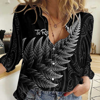 New Zealand Te Reo Māori Women Casual Shirt Simple Black Fern