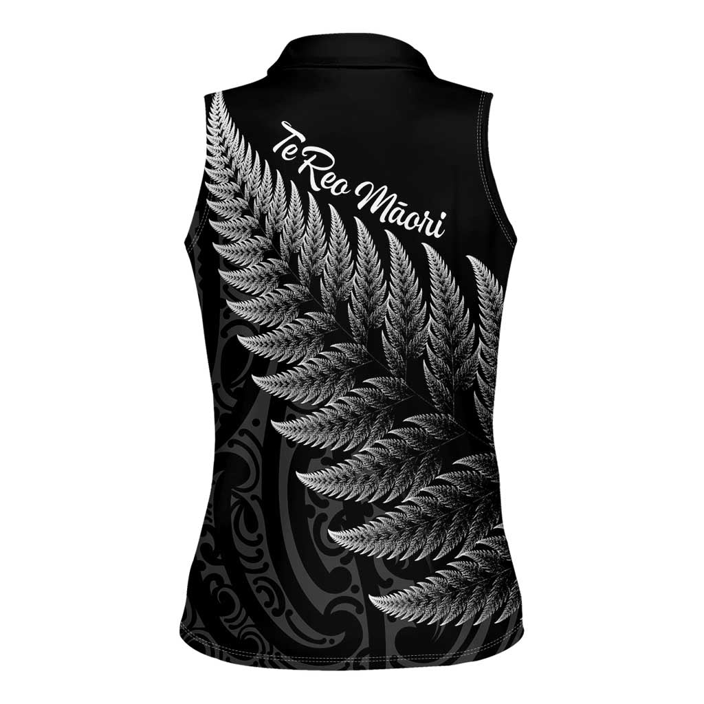 New Zealand Te Reo Māori Women Sleeveless Polo Shirt Simple Black Fern