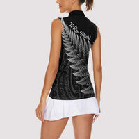 New Zealand Te Reo Māori Women Sleeveless Polo Shirt Simple Black Fern