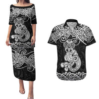 Te Reo Maori Tiki Inspired Art Couples Matching Puletasi and Hawaiian Shirt