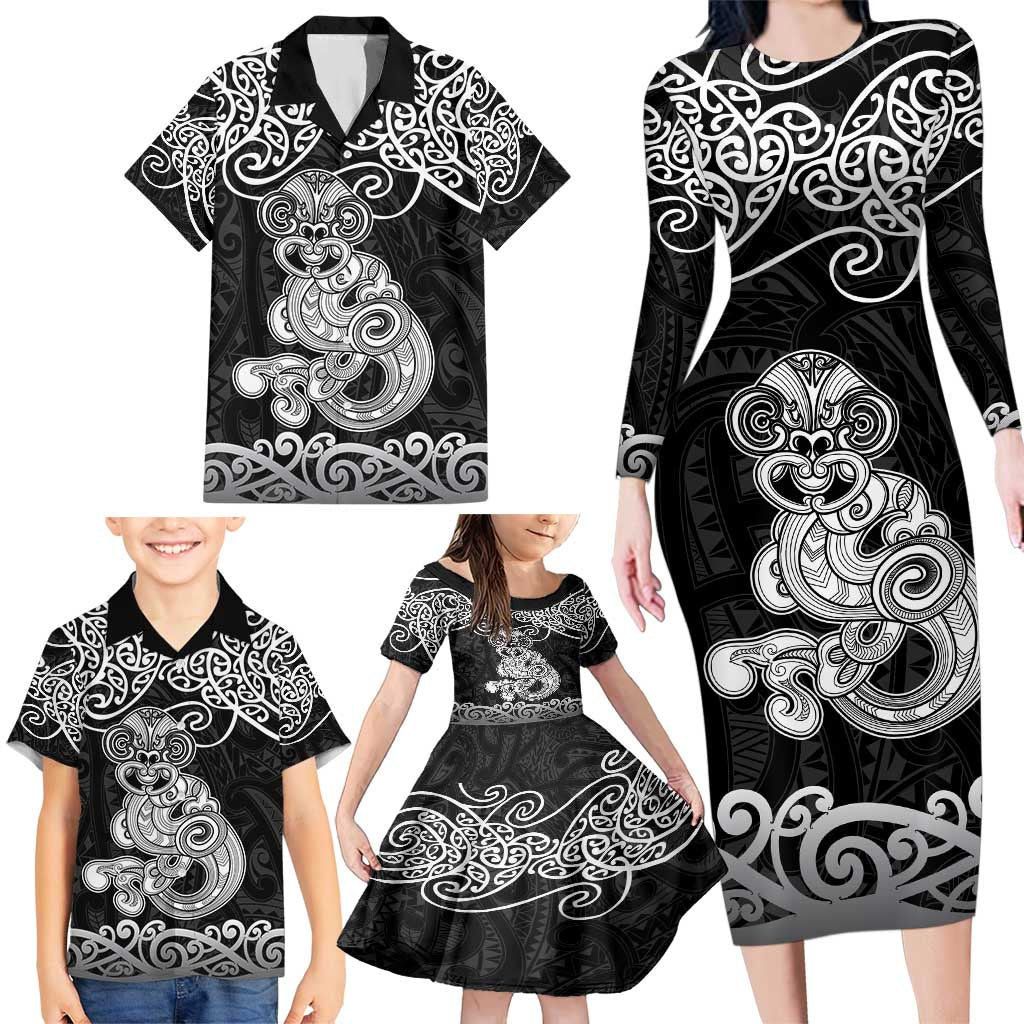 Te Reo Maori Tiki Inspired Art Family Matching Long Sleeve Bodycon Dress and Hawaiian Shirt LT9 - Polynesian Pride