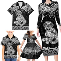 Te Reo Maori Tiki Inspired Art Family Matching Long Sleeve Bodycon Dress and Hawaiian Shirt LT9 - Polynesian Pride