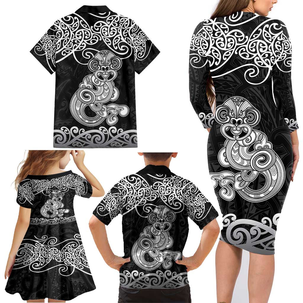 Te Reo Maori Tiki Inspired Art Family Matching Long Sleeve Bodycon Dress and Hawaiian Shirt LT9 - Polynesian Pride