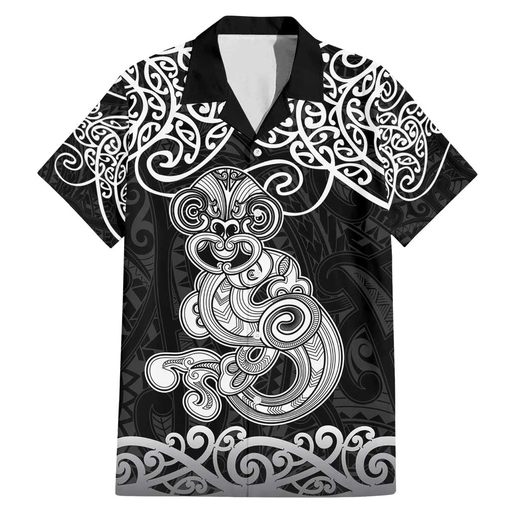 Te Reo Maori Tiki Inspired Art Family Matching Mermaid Dress and Hawaiian Shirt LT9 Dad's Shirt - Short Sleeve Black - Polynesian Pride