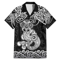 Te Reo Maori Tiki Inspired Art Family Matching Mermaid Dress and Hawaiian Shirt LT9 Dad's Shirt - Short Sleeve Black - Polynesian Pride
