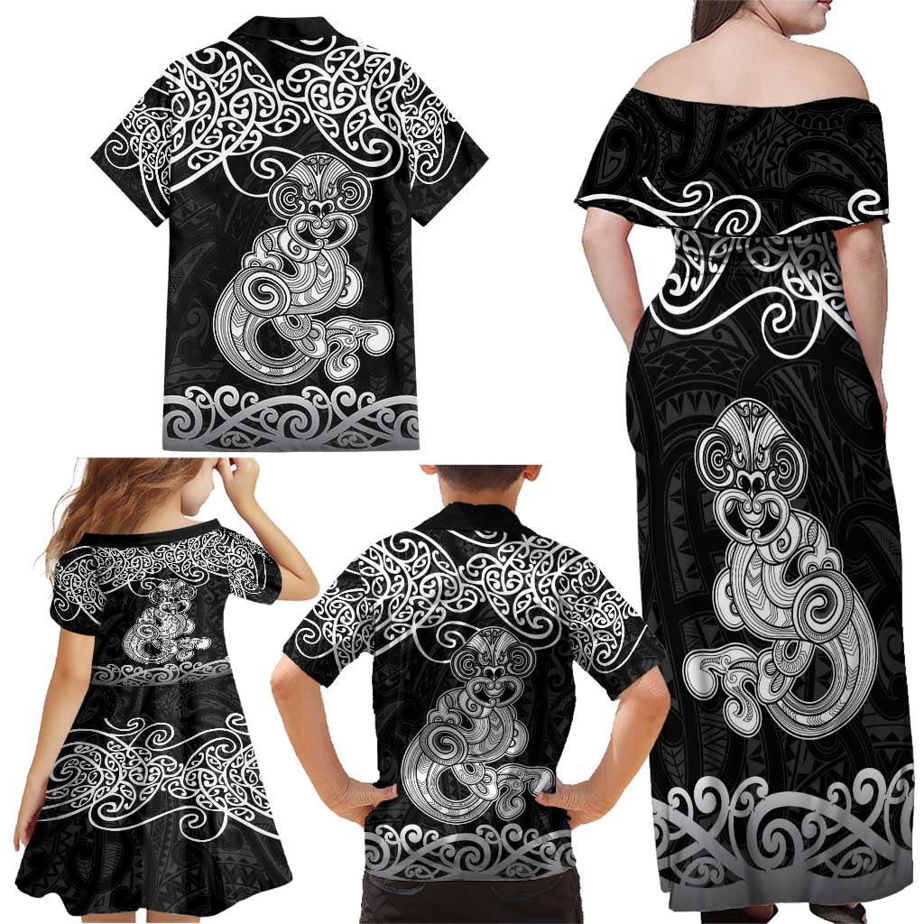 Te Reo Maori Tiki Inspired Art Family Matching Off Shoulder Maxi Dress and Hawaiian Shirt LT9 - Polynesian Pride