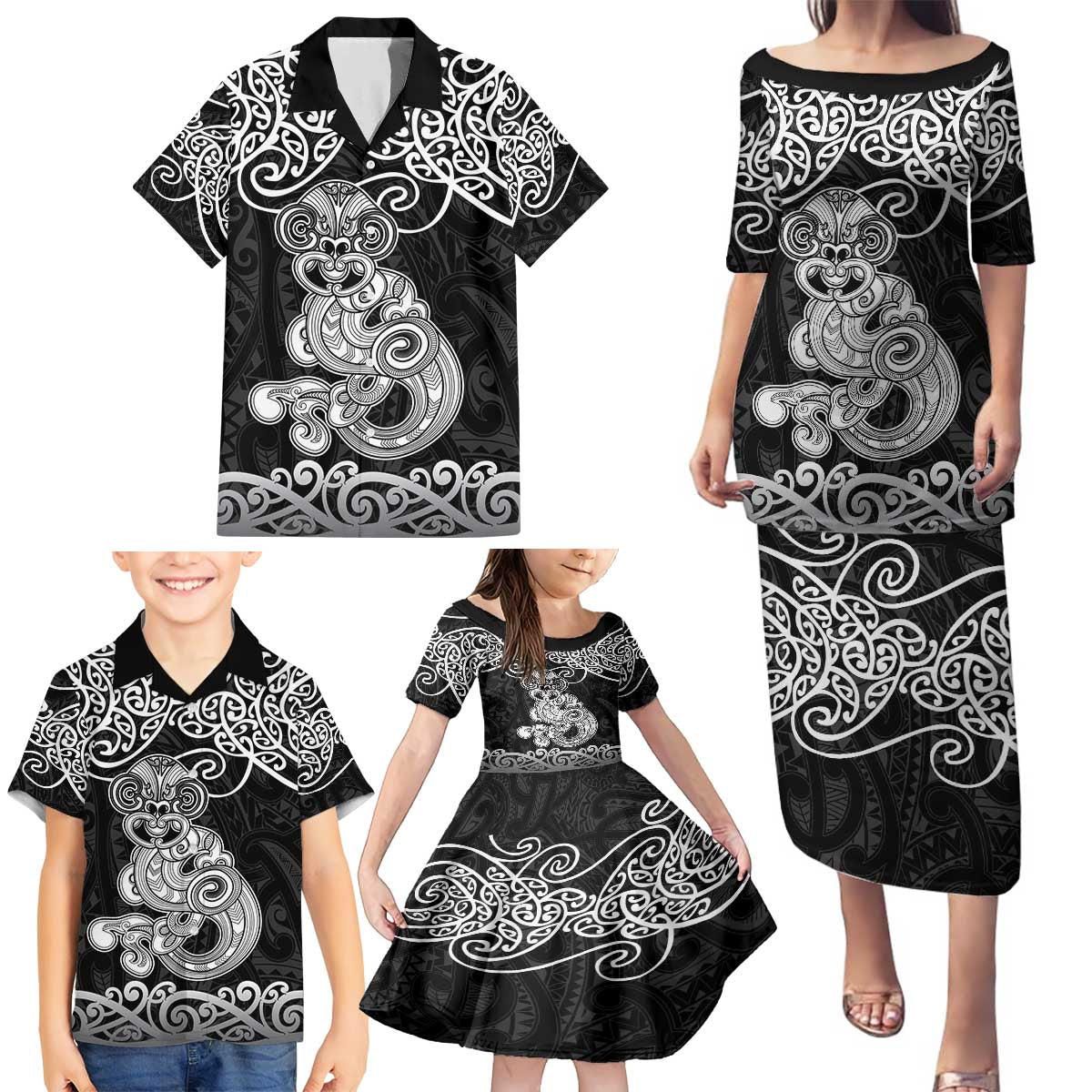 Te Reo Maori Tiki Inspired Art Family Matching Puletasi and Hawaiian Shirt LT9 - Polynesian Pride