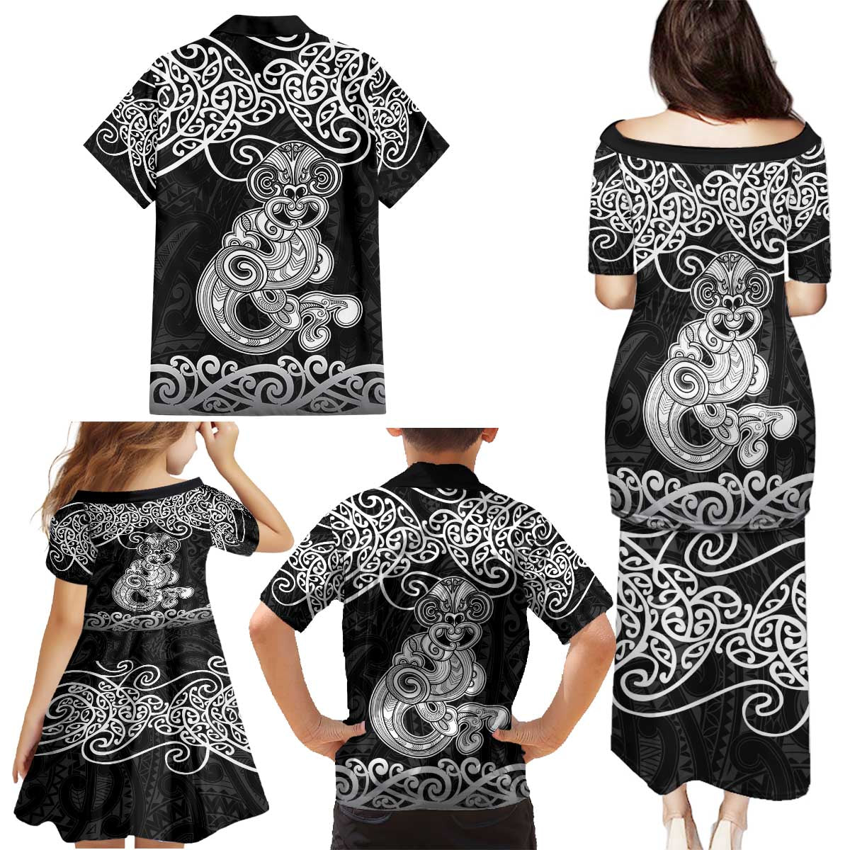 Te Reo Maori Tiki Inspired Art Family Matching Puletasi and Hawaiian Shirt LT9 - Polynesian Pride