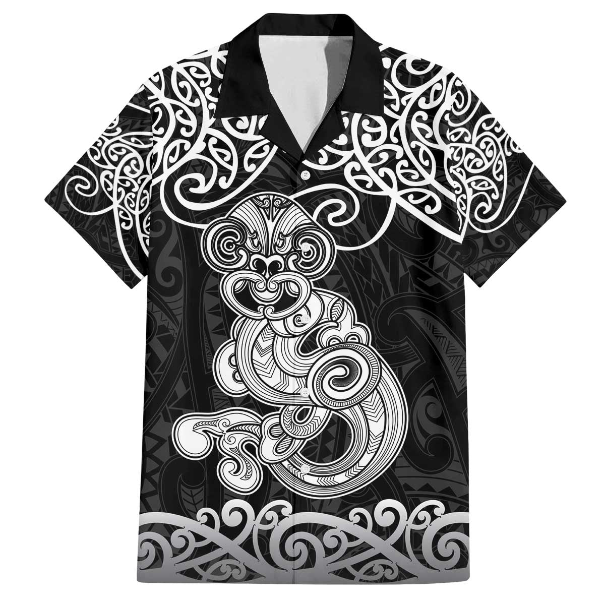 Te Reo Maori Tiki Inspired Art Family Matching Puletasi and Hawaiian Shirt LT9 Dad's Shirt - Short Sleeve Black - Polynesian Pride