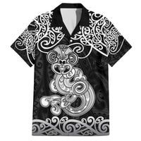 Te Reo Maori Tiki Inspired Art Family Matching Puletasi and Hawaiian Shirt LT9 Dad's Shirt - Short Sleeve Black - Polynesian Pride