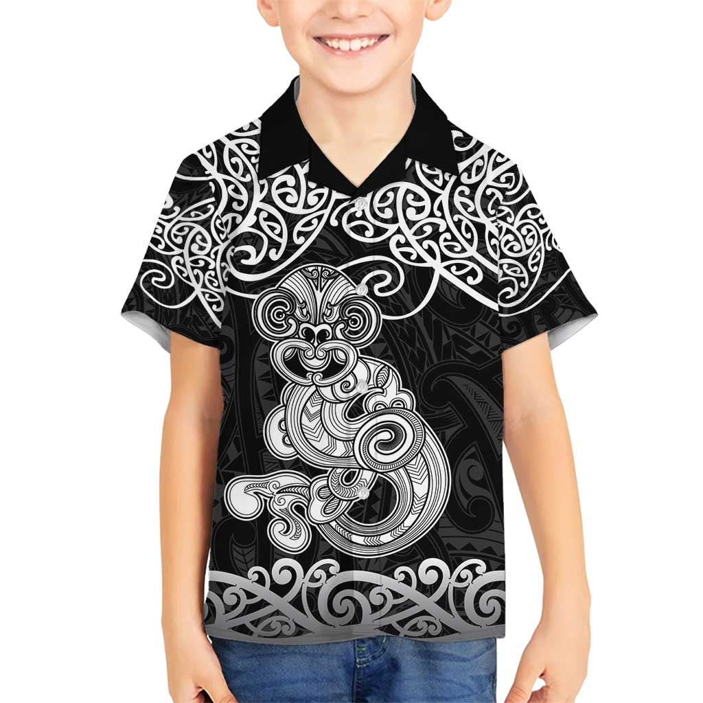 Te Reo Maori Tiki Inspired Art Family Matching Summer Maxi Dress and Hawaiian Shirt LT9 Son's Shirt Black - Polynesian Pride