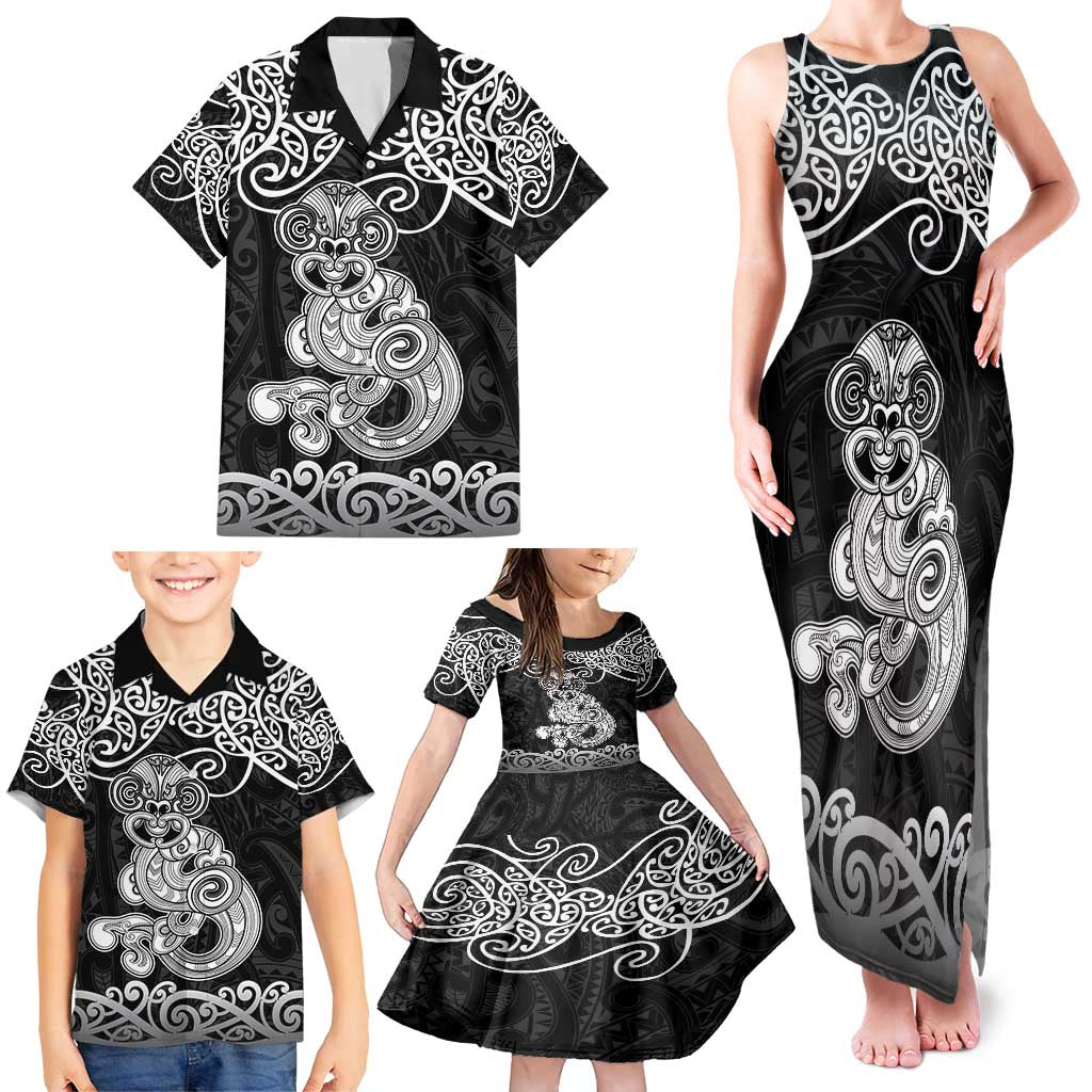 Te Reo Maori Tiki Inspired Art Family Matching Tank Maxi Dress and Hawaiian Shirt