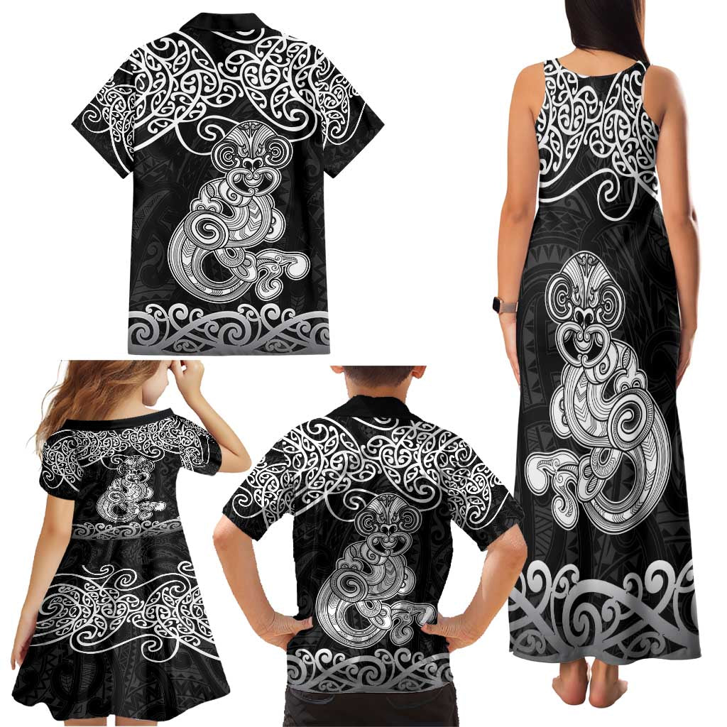 Te Reo Maori Tiki Inspired Art Family Matching Tank Maxi Dress and Hawaiian Shirt