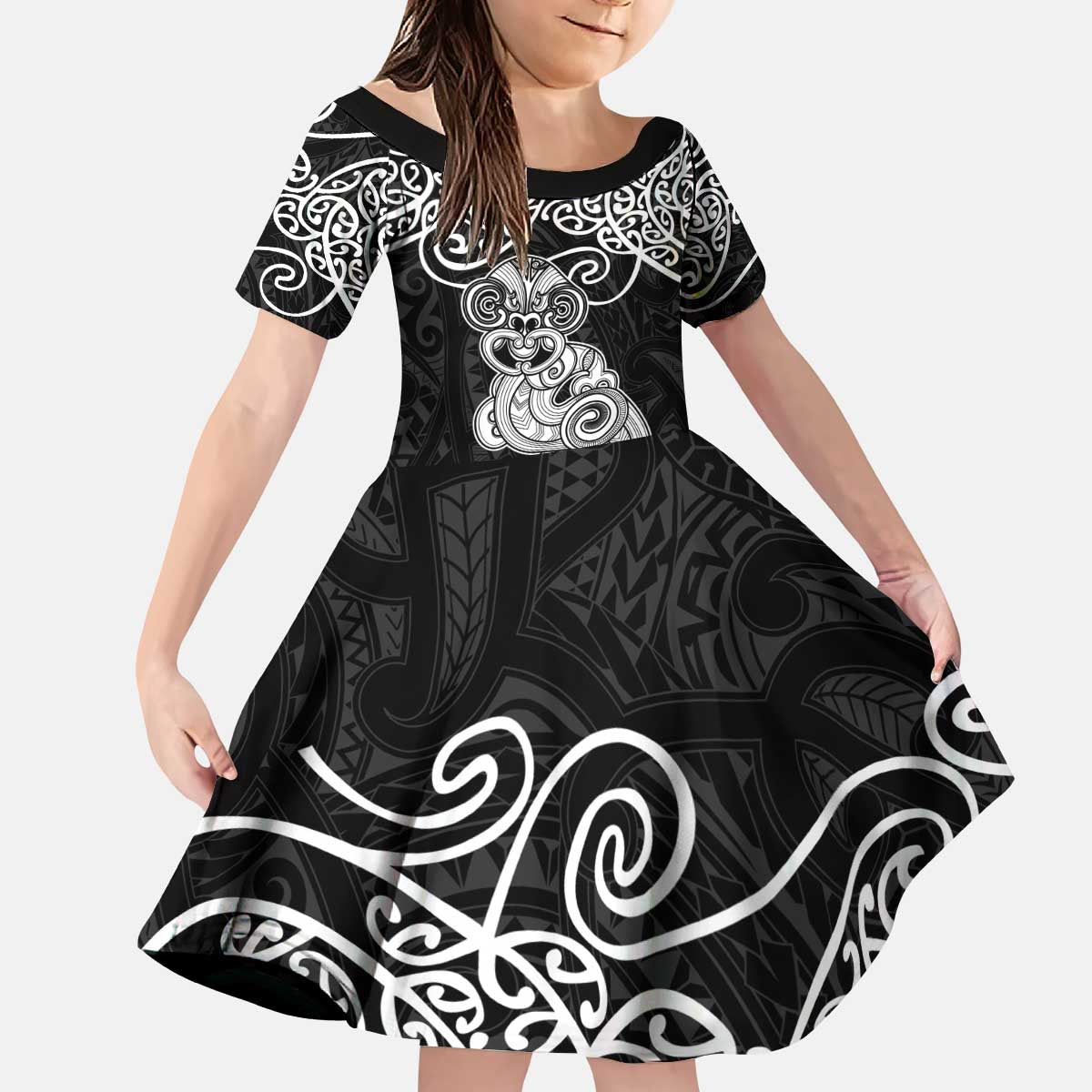 Te Reo Maori Tiki Inspired Art Kid Short Sleeve Dress
