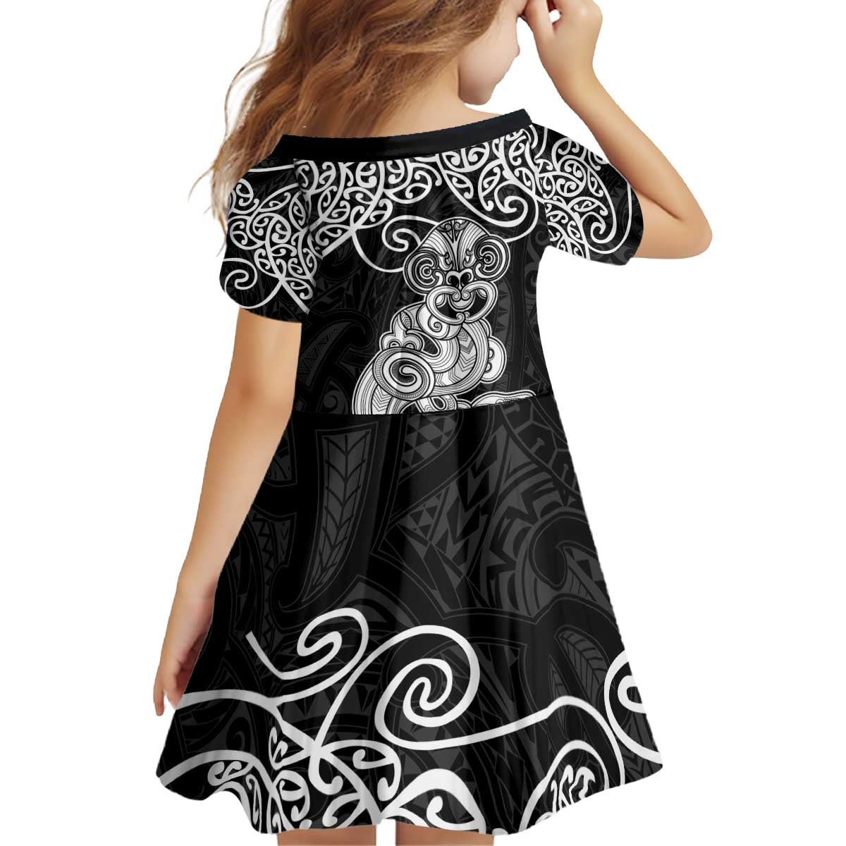 Te Reo Maori Tiki Inspired Art Kid Short Sleeve Dress