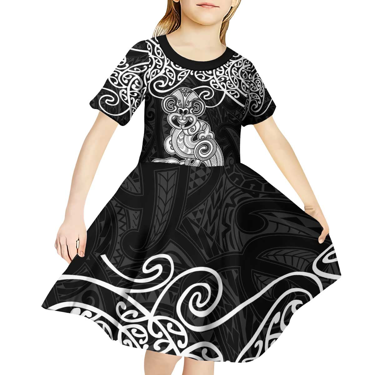 Te Reo Maori Tiki Inspired Art Kid Short Sleeve Dress
