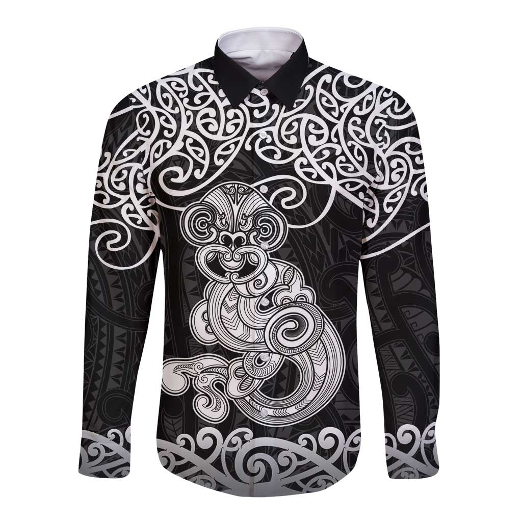 Te Reo Maori Tiki Inspired Art Long Sleeve Button Shirt