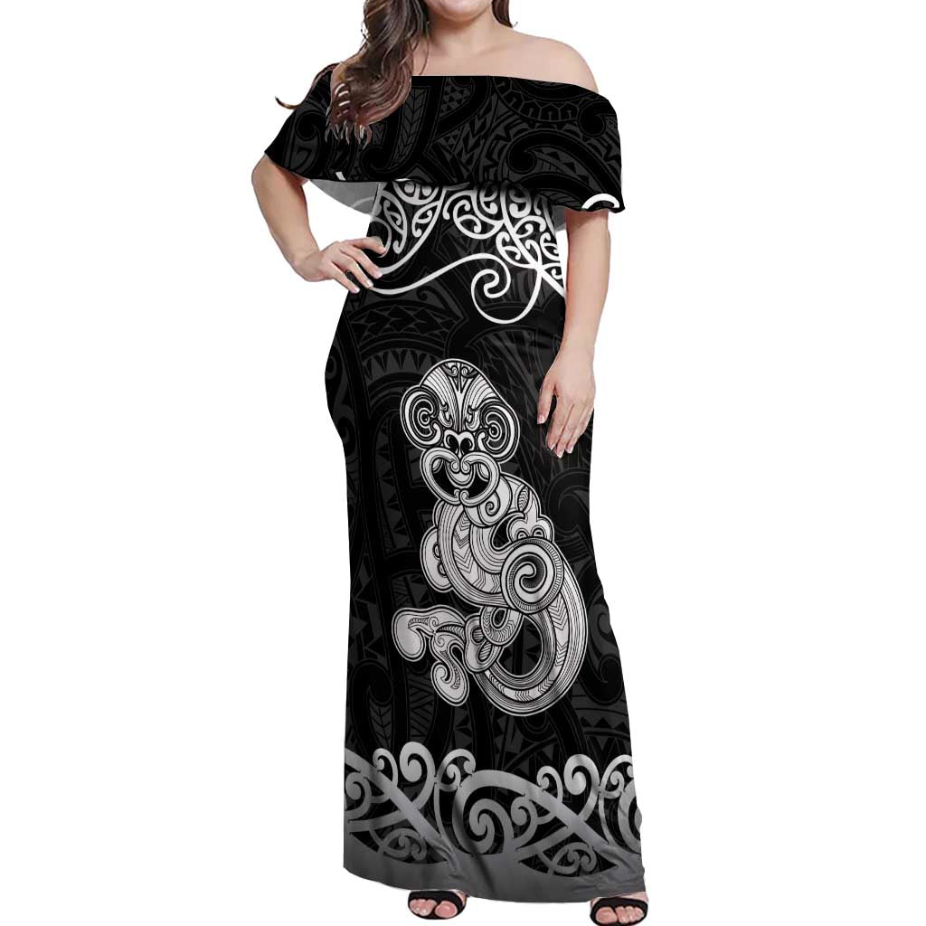 Te Reo Maori Tiki Inspired Art Off Shoulder Maxi Dress