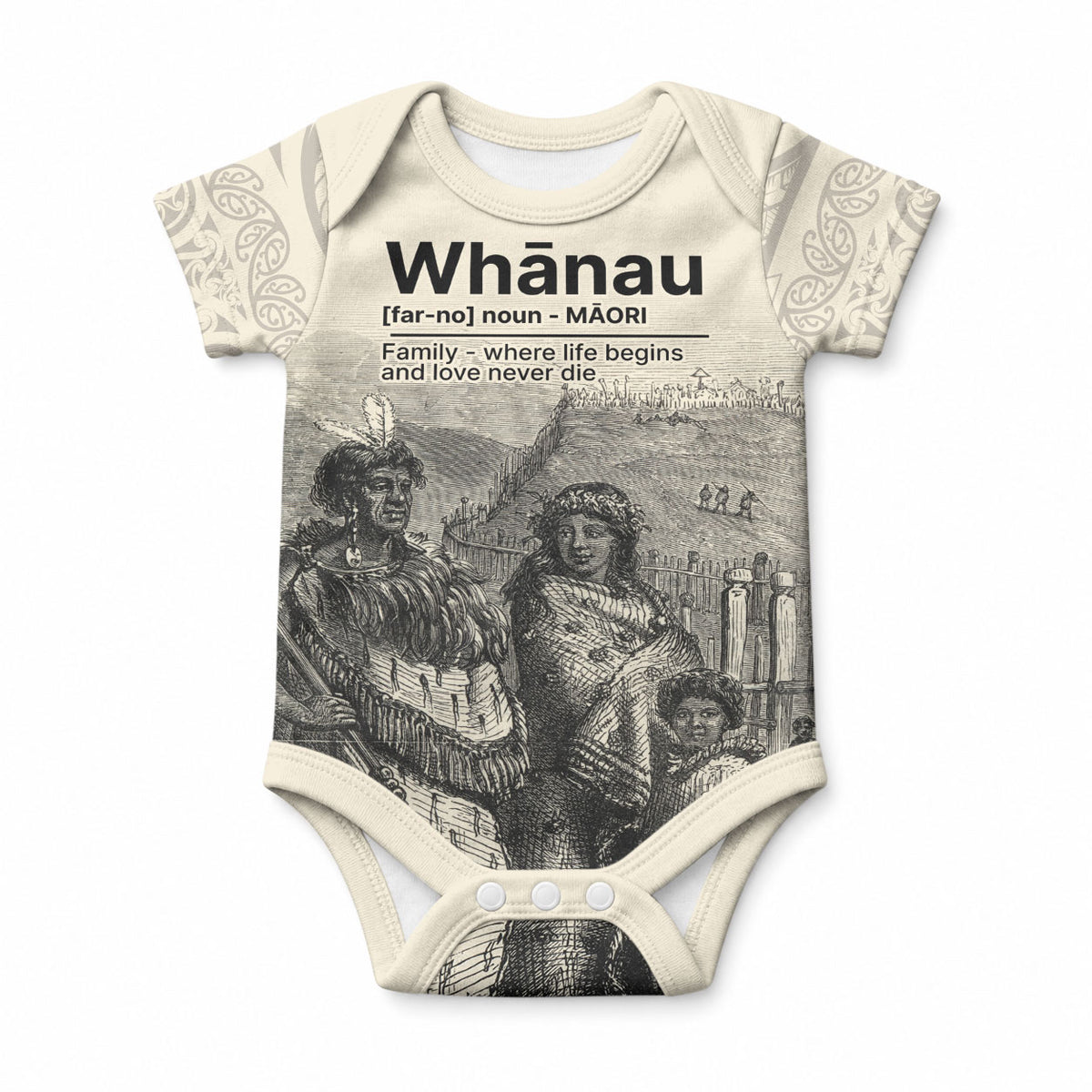 Whanau Maori Language Baby Onesie Te Reo Maori Inspired Art LT9 Nude - Polynesian Pride