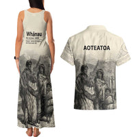 Whanau Maori Language Couples Matching Tank Maxi Dress and Hawaiian Shirt Te Reo Maori Inspired Art