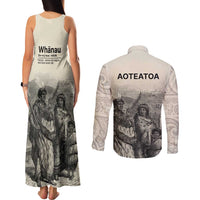 Whanau Maori Language Couples Matching Tank Maxi Dress and Long Sleeve Button Shirt Te Reo Maori Inspired Art