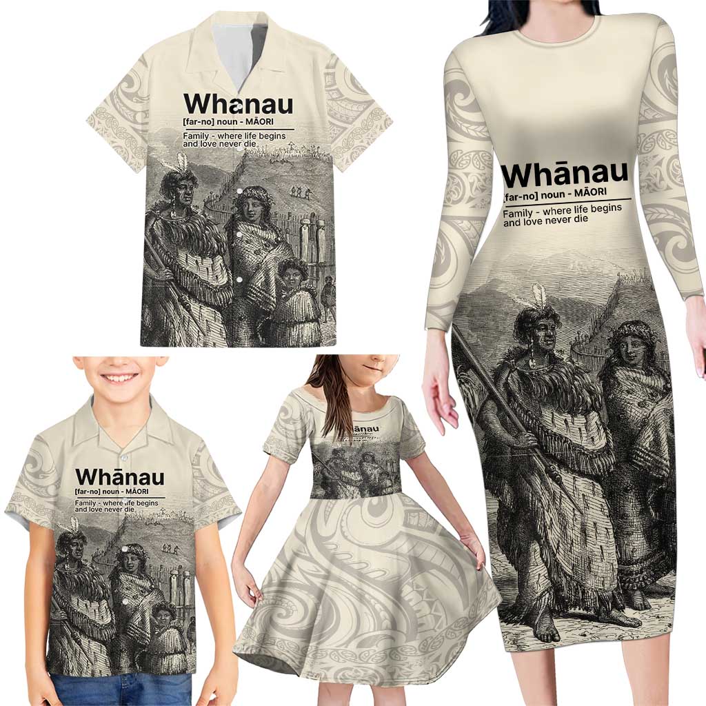 Whanau Maori Language Family Matching Long Sleeve Bodycon Dress and Hawaiian Shirt Te Reo Maori Inspired Art LT9 - Polynesian Pride