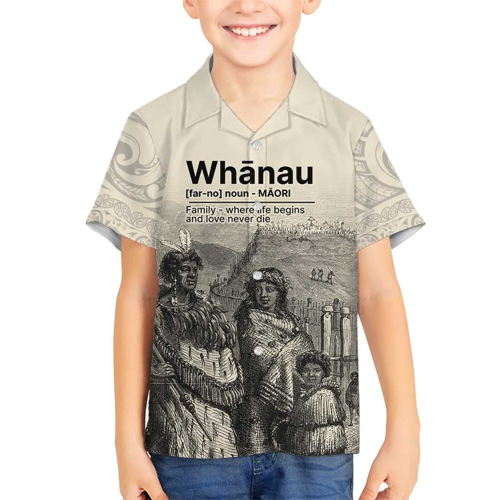 Whanau Maori Language Family Matching Long Sleeve Bodycon Dress and Hawaiian Shirt Te Reo Maori Inspired Art LT9 Son's Shirt Nude - Polynesian Pride