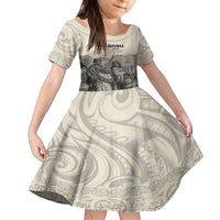 Whanau Maori Language Family Matching Puletasi and Hawaiian Shirt Te Reo Maori Inspired Art LT9 Daughter's Dress Nude - Polynesian Pride