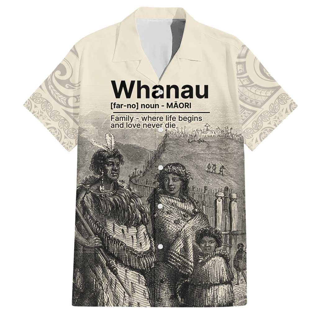 Whanau Maori Language Family Matching Short Sleeve Bodycon Dress and Hawaiian Shirt Te Reo Maori Inspired Art LT9 Dad's Shirt - Short Sleeve Nude - Polynesian Pride
