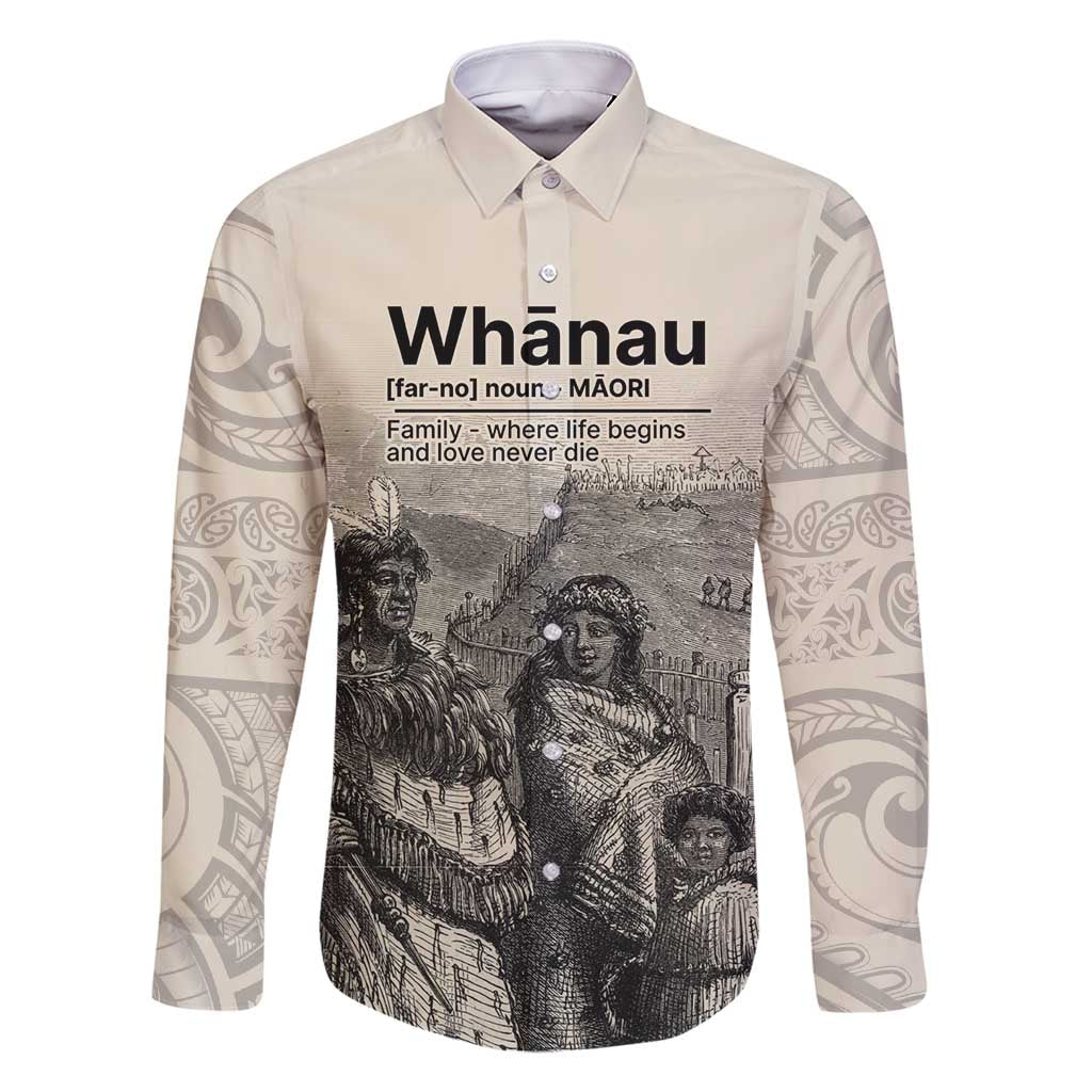 Whanau Maori Language Family Matching Summer Maxi Dress and Hawaiian Shirt Te Reo Maori Inspired Art LT9 Dad's Shirt - Long Sleeve Nude - Polynesian Pride