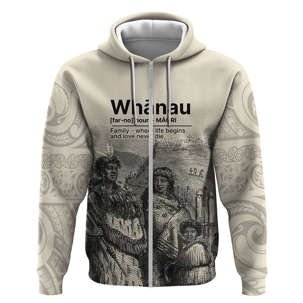 Whanau Maori Language Zip Hoodie Te Reo Maori Inspired Art LT9 Zip Hoodie Nude - Polynesian Pride