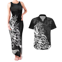 Polynesian Sunset Plumeria Couples Matching Tank Maxi Dress and Hawaiian Shirt Pacific Island Tribal Black Style LT9 Black - Polynesian Pride