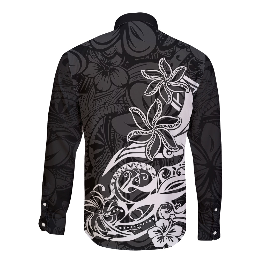 Polynesian Sunset Plumeria Long Sleeve Button Shirt Pacific Island Tribal Black Style LT9 - Polynesian Pride