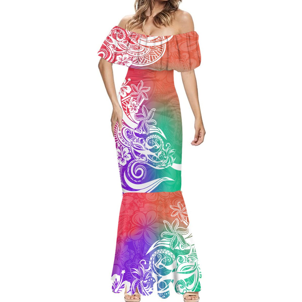 Polynesian Sunset Plumeria Mermaid Dress Pacific Island Tribal Blossom Style LT9 - Polynesian Pride